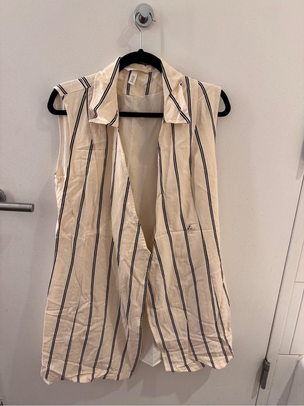 H&M Cream Sleeveless Button-Down Shirt Dress with Black Stripes